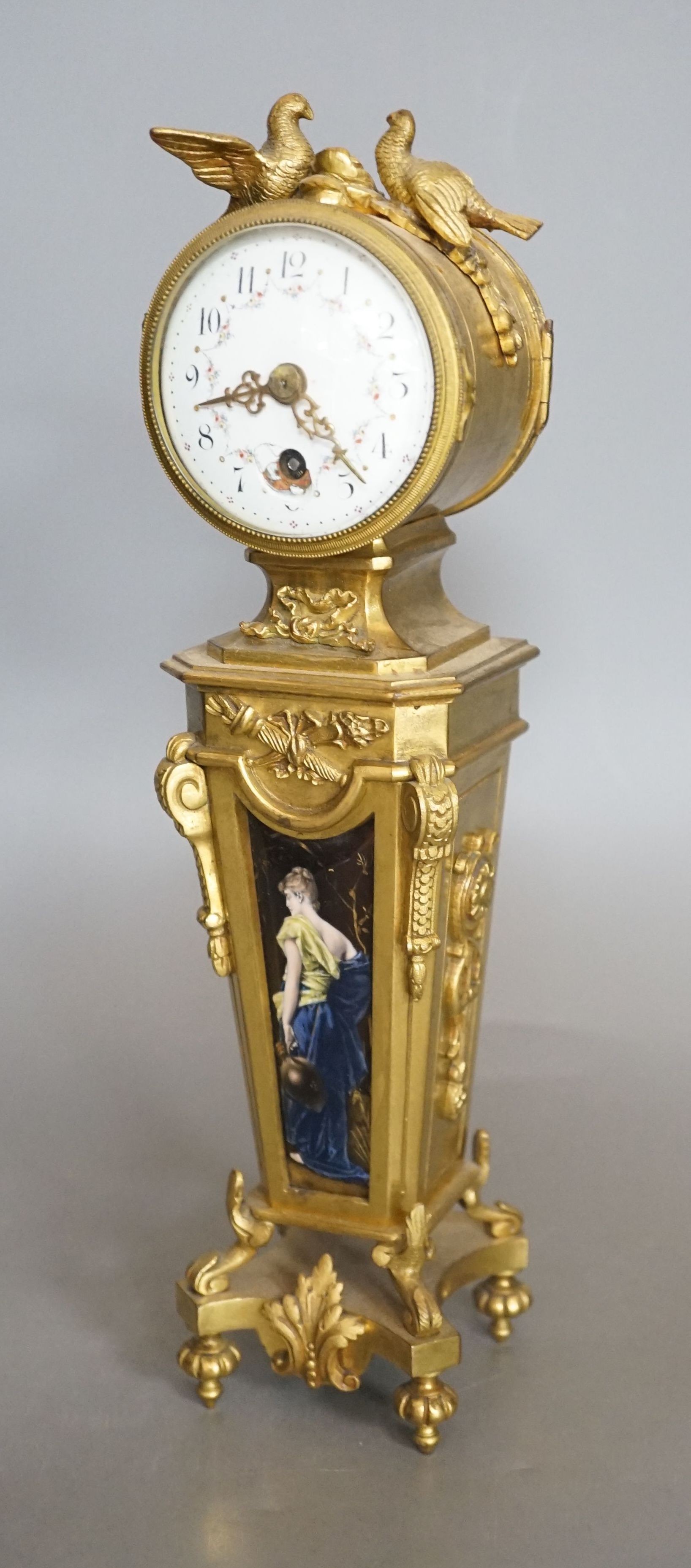 A French ormolu and Limoges enamel mantel timepiece, c.1900 - 31cm tall